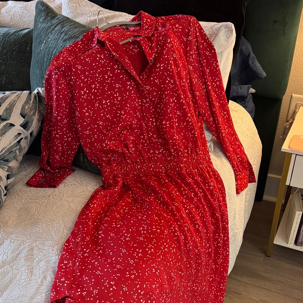 Vince Camuto Red Long Sleeve Dress with White Dots